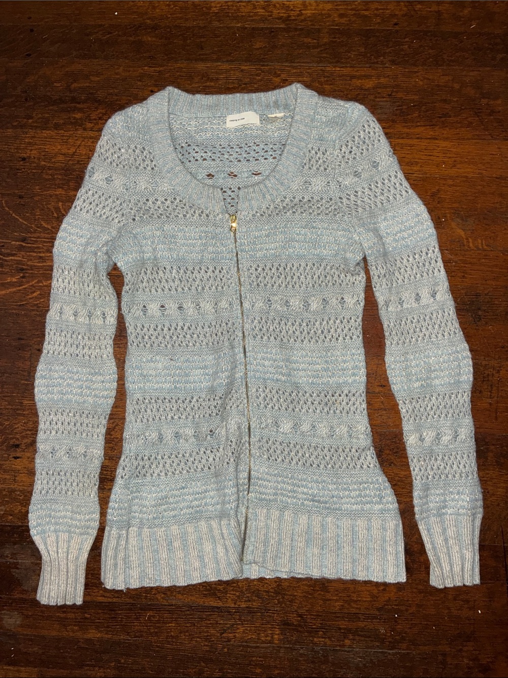 Anthropologie Sleeping On Snow Light Blue Knit Angora Rabbit Zip Up Cardigan
